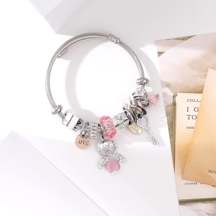 DS Charm Bracelets for girls,exquisite cute cartoon friendship bracelets Silver Stainless Steel Bangle with birthday Gift box, Adjustable girls jewelry Suitable for holiday gifts