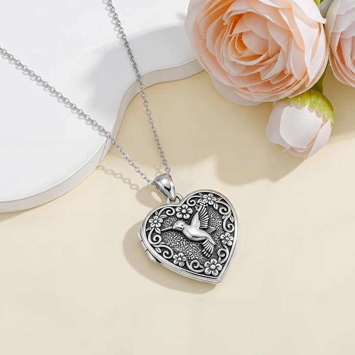 PELOVNY Locket Necklace That Holds Pictures 925 Sterling Silver Photo Locket Pendant Birthday Christmas Memorial Jewelry Gifts for Women Men