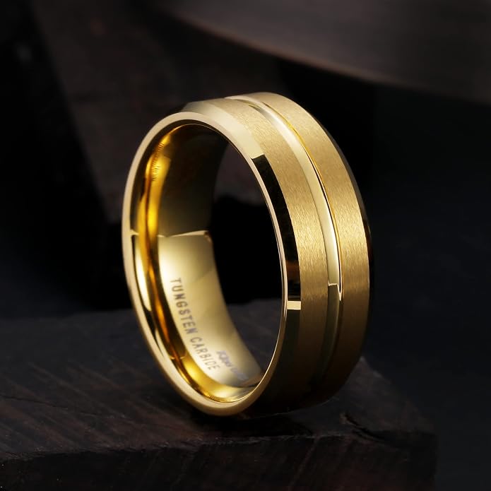 King Will Tungsten Carbide Wedding Band for Men Women-6/8/10mm Width Multicolor Available with Grooved Center Wedding Ring Suitable for Work, Gym Comfort Fit Size 4-16