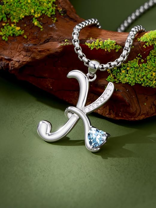 Birthday Gifts for Women Alphabet A to Z Initial Birthstone Pendant Necklaces for Women - 18k White Gold Plated Personalized Name Jewelry Anniversary Graduation Gifts for Wife Her Daughter Girlfriend(with Gift Box)