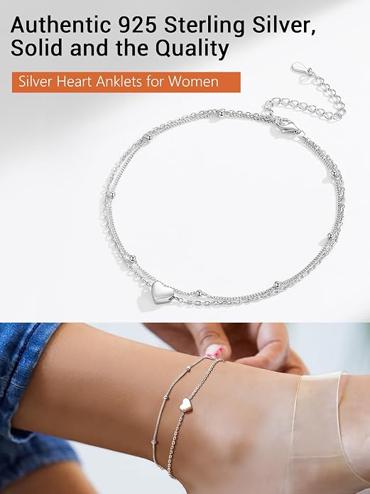PROSILVER 925 Sterling Silver Ankle Bracelets For Women, Stylish Chain Anklets, Summer Beach Jewelry, 8.6-10.6 Inch Adjustable, Come with Box