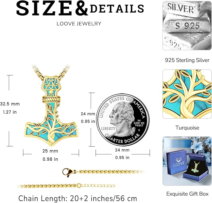 Celtic Cross Tree of Life Necklace for Women Sterling Silver Thor Hammer Tree of Life Pendant Irish Knot Cross Amulet Tree of Life Jewelry