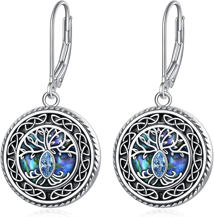 POPLYKE 925 Sterling Silver Tree of Life Dangle Earrings for Women Fashion Abalone Shell Jewelry Gifts for Mom Sister Friend Birthday