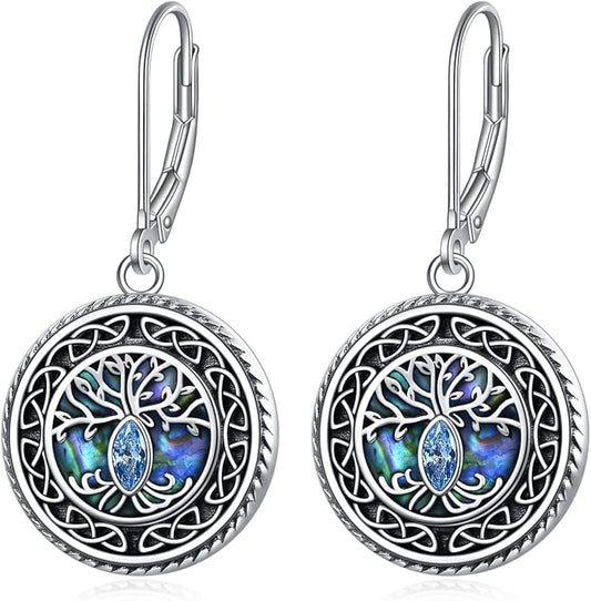 POPLYKE 925 Sterling Silver Tree of Life Dangle Earrings for Women Fashion Abalone Shell Jewelry Gifts for Mom Sister Friend Birthday