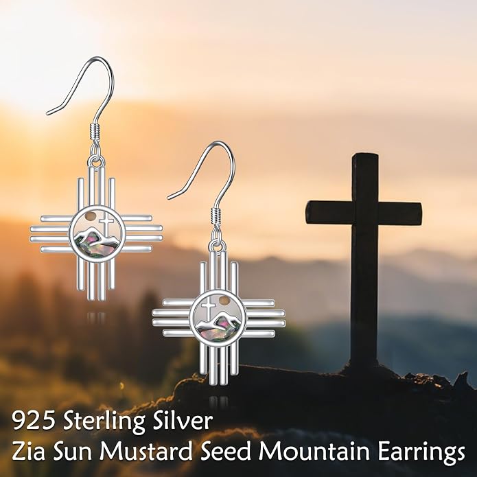 AOBOCO Mustard Seed Earrings for Women Sterling Silver Mountain Cross Earrings Dangle Christian Religion Jewelry Mothers Day Birthday for Mom Wife Friends