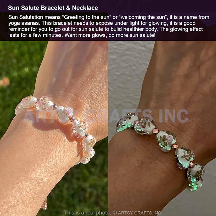 ARTSY Crafts Glow in the Dark Heart Shaped Glass Bead Bracelets & Necklaces, Handmade in USA