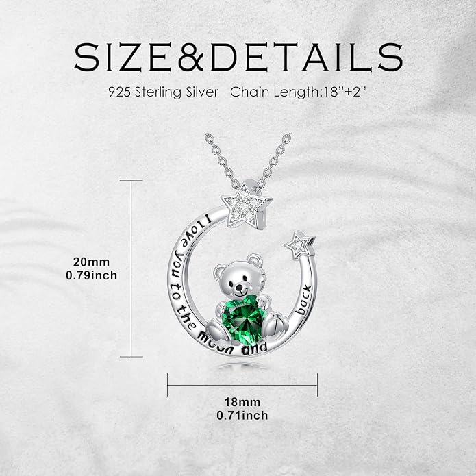 PELOVNY Teddy Bear Necklace for Women 925 Sterling Silver Bear/Highland Cow/Fox/Cat/Axolotl Birthstone Necklace Christmas Birthday Jewelry Gifts for Mom Daughter Wife Sister