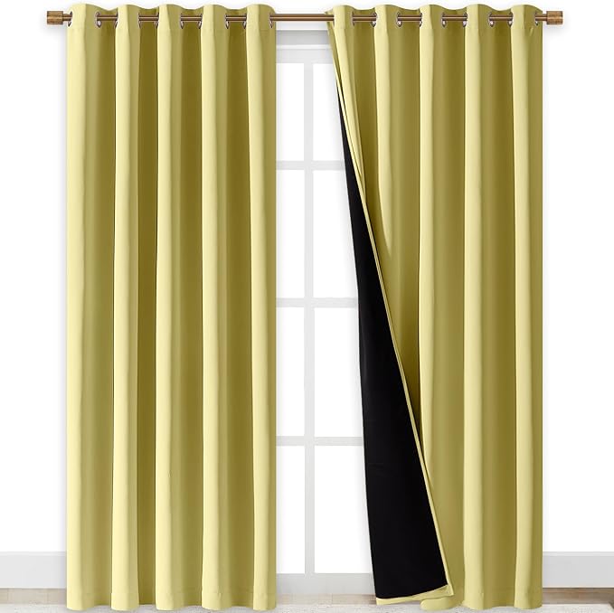 NICETOWN Total Shade Curtains and Draperies, Heavy-Duty Full Light Shading Drapes with Black Liner Backing for Villa/Hall/Dorm Window(Paler Yellow, Package of 2, 70 inches Wide x 95 inches Long)
