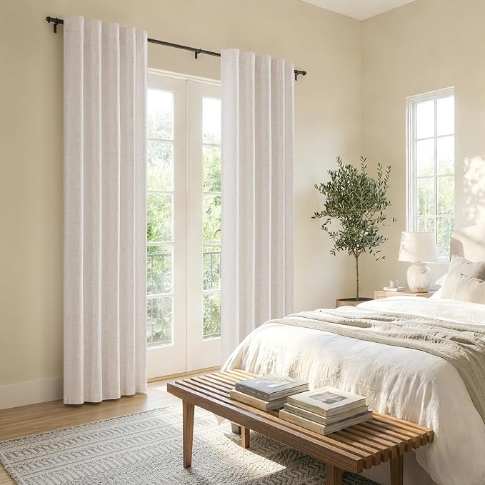 MIULEE Thick Linen Curtains, 42Wx72L, 2 Panels Nautral Light Filtering | Semi Sheer Window Privacy Drapes with Back Tab Rod Pocket for Farmhouse/Living Room/Bedroom, Set of 2 Ivory