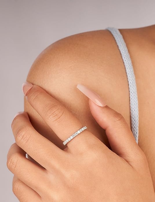 IMOLOVE Moissanite Wedding Band Wedding Rings for Women 925 Sterling Silver Rings with 18K White Gold Plated Eternity Stackable Engagement Ring Anniversary Band Size 3-12
