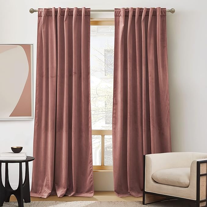 RYB HOME Wild Rose Velvet Curtains for Bedroom Living Room, Thermal Insulated Privacy UV Heat Blocking Luxurious Soft Rod Pocket Back Tab Drapes for Nursery, 42" W x 63" L, 2 Panels