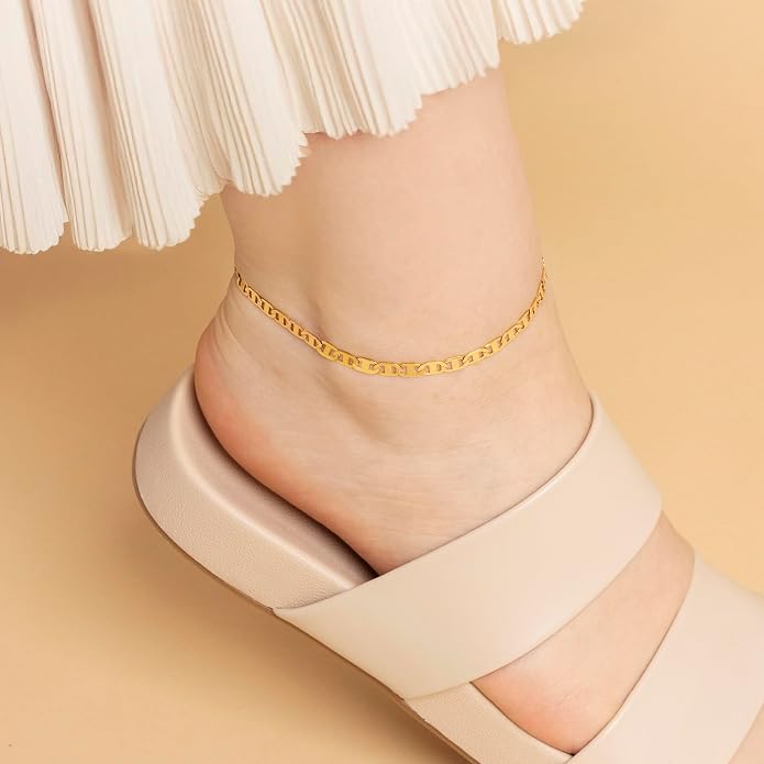 Amberta Silver Gold Waterproof Ankle Bracelets for Women | Boho Layered Anklets for Women | Summer Jewelry, Adjustable Ankle Chain Beaded Rope Heart