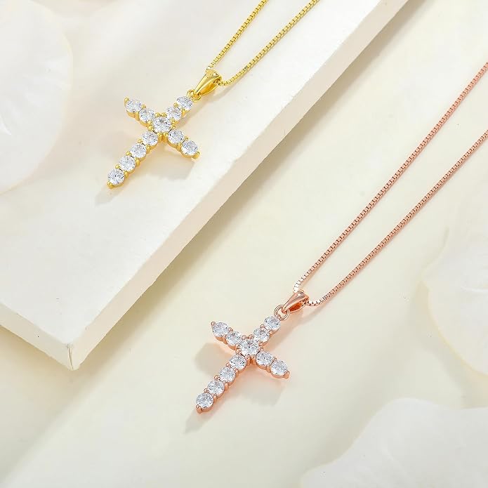 STARCHENIE Cross Necklace Sterling Silver Crucifix Pendant Gemstones Jewelry for Women