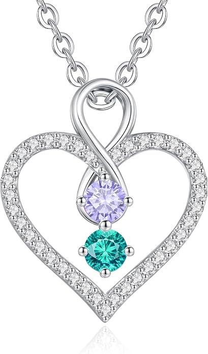 LOUISA SECRET Double Birthstone Necklaces for Women, 925 Sterling Silver Infinity Love Heart Pendant Necklace for Her, Birthday Anniversary Valentine's Day, Christmas, Wedding, Graduation Gift for Her, Personalized Gifts, Jewelry Gifts for Wife Mom Gir...