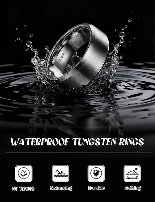 Jstyle Tungsten Mens Wedding Band 8MM Wedding Ring for Men Matte Surface - Beveled Polished Edge Anniversary Promise Rings, Men Ring Jewelry Comfort Fit Size 6-14