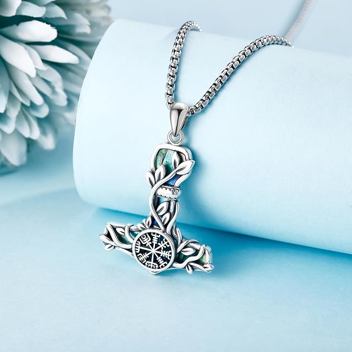Viking Compass Necklace Sterling Silver Runes Vegvisir Pendant Necklace Mothers Day Jewelry Gift for Women Mom