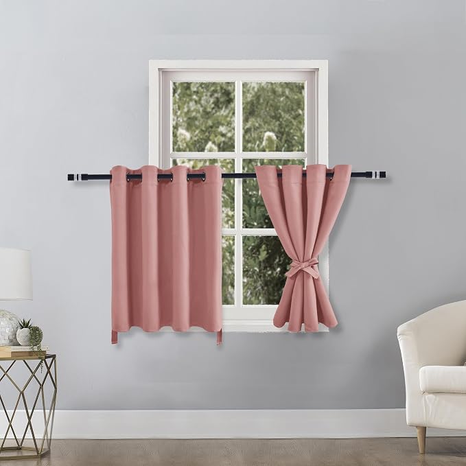 Hiasan RV Blackout Curtains for Bedroom, 52 x 36 Inches Long - Thermal Insulated & Energy Saving Window Curtains for Living Room, 2 Drape Panels Sewn with Tiebacks, Dusty Rose