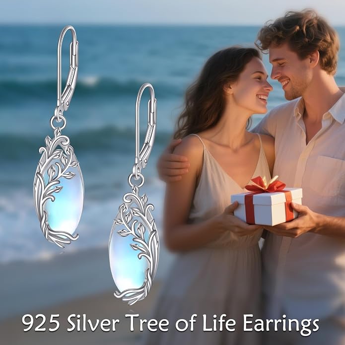POPLYKE Tree of Life Teardrop Drop Dangle Earrings Sterling Silver Leverback Earrings Jewelry