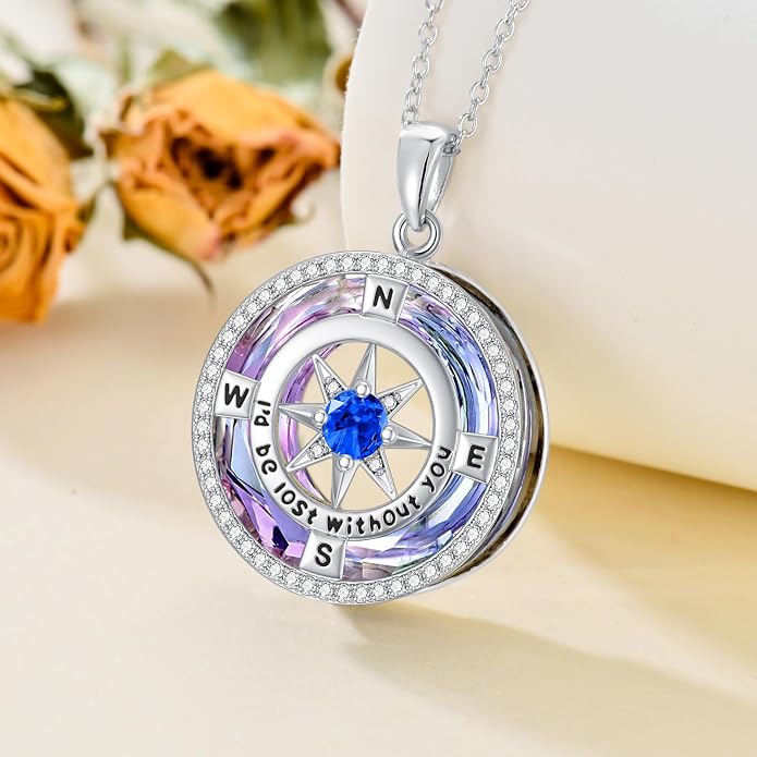 TOUPOP Necklace Gifts for Wife Compass Jewelry Women Anniversary Girlfriend Birthday Gift for Her Valentines I'd be Lost without You Sterling Silver Birthstone Necklaces