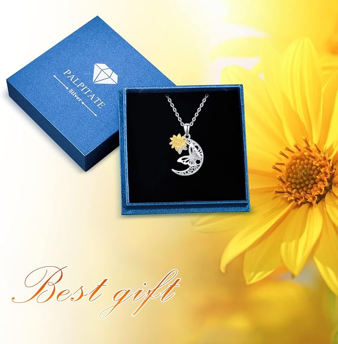 Palpitate Moon Star Necklace Moon Phase Necklace Pendant 925 Sterling Silver Jewelry Christmas Gifts for Women Wife Her Adjustable Chain