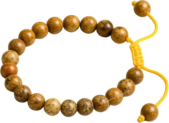 Amazing Gemstone Picture Jasper Bracelet for Women Men's Gifts - Protection Healing Crystal Bracelet - 8mm Beaded Adjustable Bracelet Pulseras para Hombres Mujer Stocking Stuffers