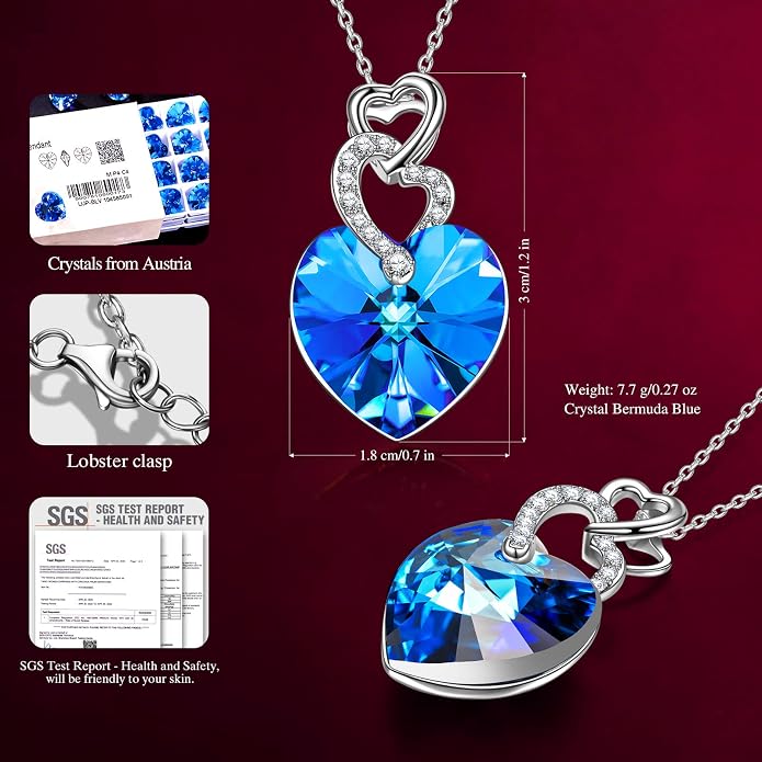 14K White Gold Plated Heart Crystal Necklace for Women, Gift Packaging Included for Your Special Her, Hypoallergenic for Sensitive Skin