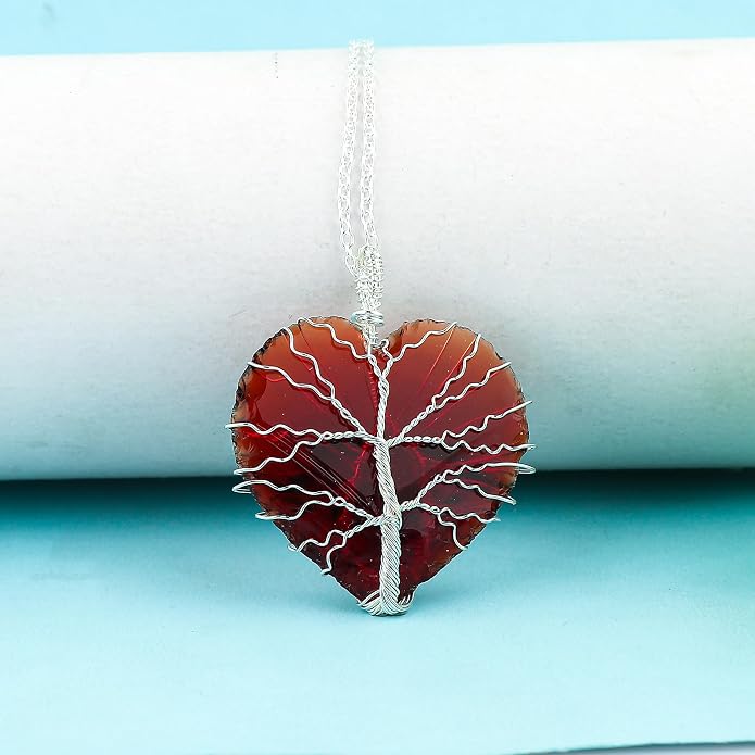 Silver Plated Wire Wrapped Pendant Necklace, Sea Glass Stones, Handmade Jewelry, Healing Crystals, Hammered Pendant, Birthday Gift for Women, Adjustable Chain 16+2inch