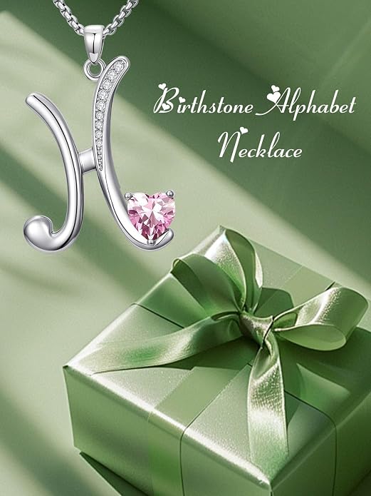 Birthday Gifts for Women Alphabet A to Z Initial Birthstone Pendant Necklaces for Women - 18k White Gold Plated Personalized Name Jewelry Anniversary Graduation Gifts for Wife Her Daughter Girlfriend(with Gift Box)