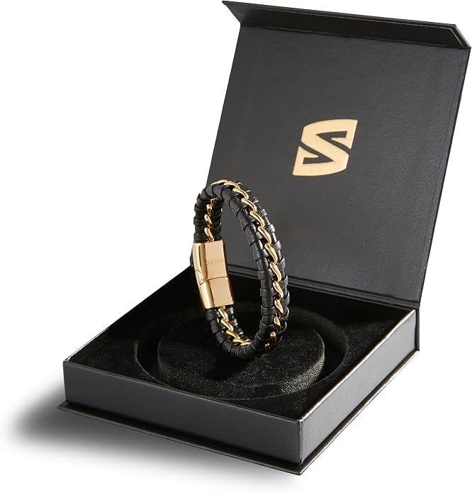 SERASAR Premium Leather Bracelet Men | Stainless Steel Magnetic Clasp | Three Colors | Jewelry Box Included