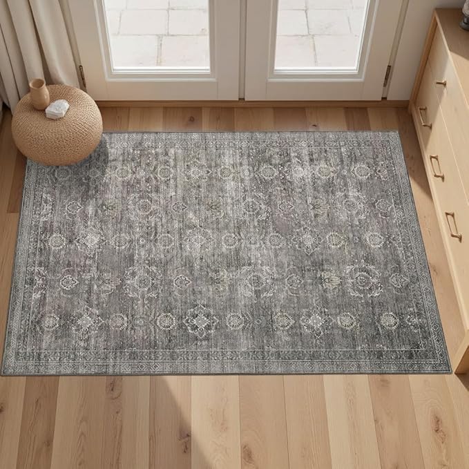 Rugxara 2x3 Entryway Rug Door Mat, Washable Samll Rug, Non Slip, Taupe/Grey | Rug for Entry Entrance Bathroom Kitchen, Stain Resistant, Soft Throw Accent Rug, Low Pile Front Door Mat, Vintage Boho Carpet