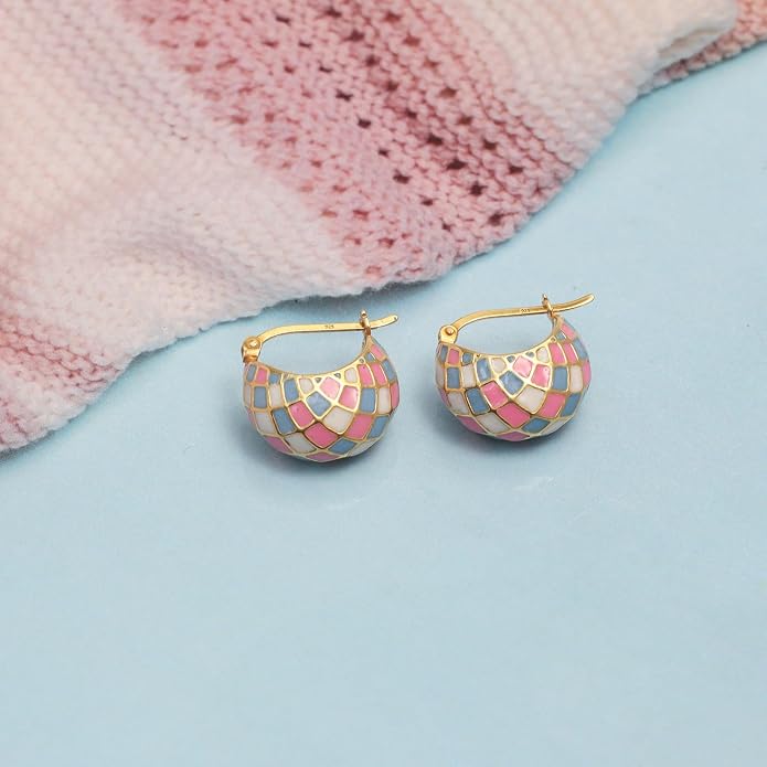 LeCalla 925 Sterling Silver Hoops Earrings | Hollow-Puff Shrimp Earring Hoops | Women's Gold-Plated Jewelry | Lightweight Electroforming Hoop Earring Jewelry for Birthday
