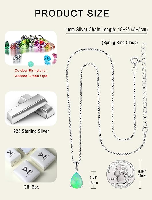 YL Teardrop Necklace 925 Sterling Silver Solitaire Pendant 9x12 MM Pear Cut Multicolored Birthstone Jewelry for Women