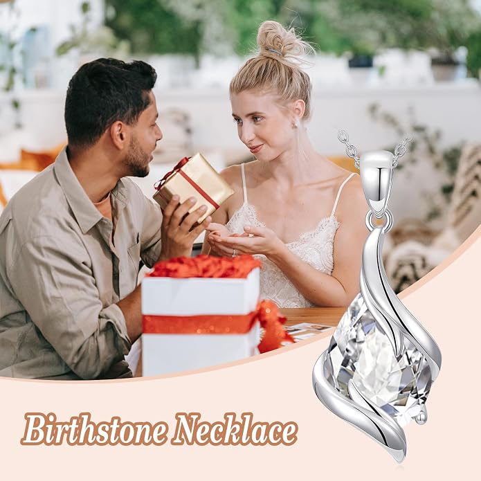 HPQQ Birthstone Necklace for Women 925 Sterling Silver Teardrop Pendant Fine Jewelry Birthday Mothers Day Gifts for Women Mom Her