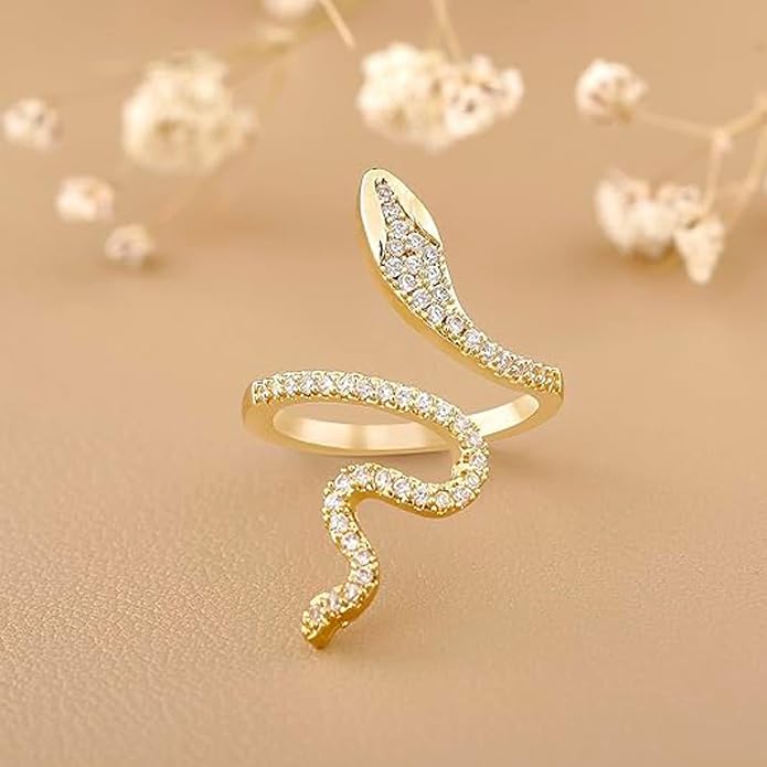 18K Gold Plated Rings for Women and Teen Girls Non Tarnish Cubic Zirconia Fidget Ring Butterfly/Snake/Mesh/Cross/Crown Knuckle Ring Open Adjustable Statement Stacking Chunky Rings