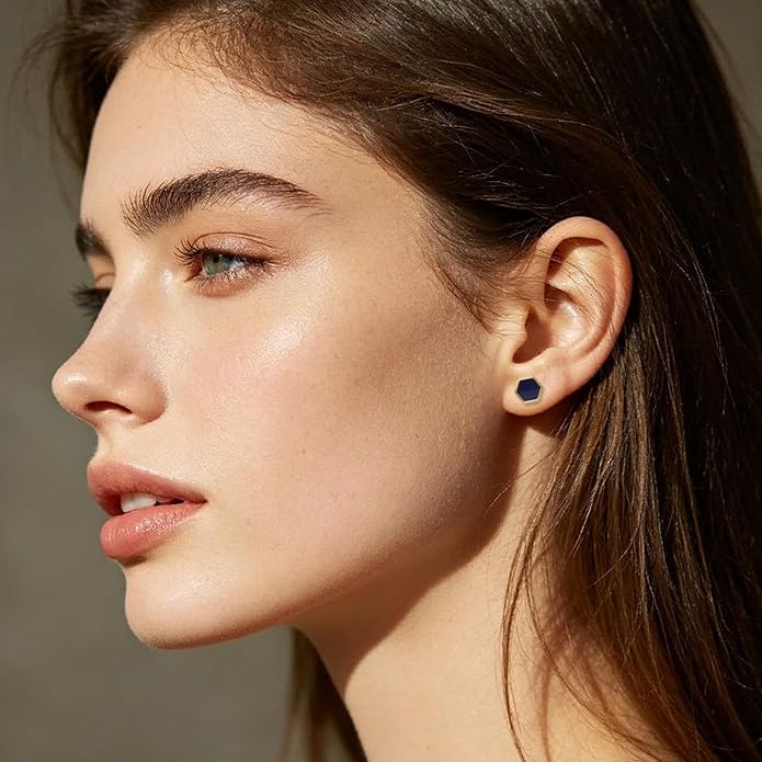 JMLOON 12 Pairs Enamel Flat Back Stud Earrings Surgical Stainless Steel Round Heart Star Square Hexagon Screw Back Stud Earrings