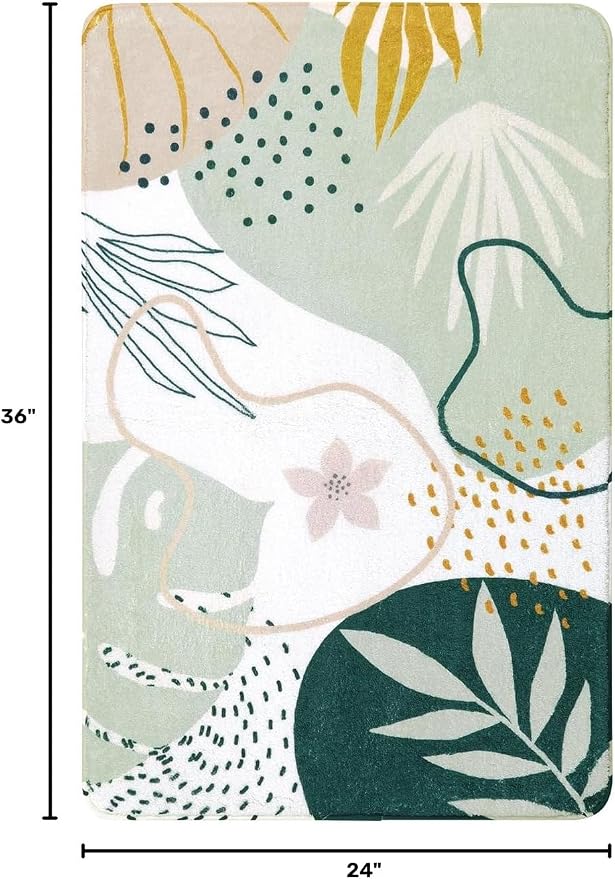 Lahome Green Washable Area Rug - 2x3 Botanical Print Small Rug Modern Abstract Non-Slip Minimalist Art Area Rug Accent Distressed Throw Rugs Floor Carpet for Living Room Bedroom Entryway Rug
