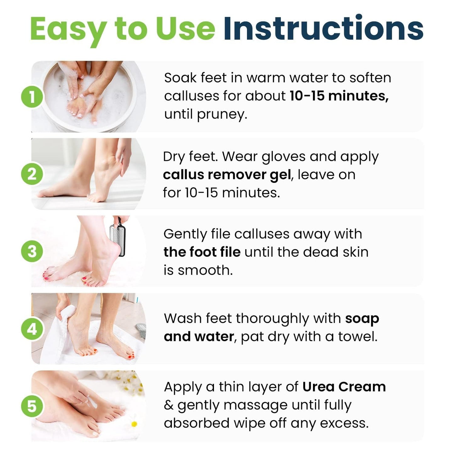 FOOT CURE Exfoliator & Callus Remover Pedicure Set – Care Kit Includes File for Dead Skin, Tea Tree Oil Soak Salts, Urea Cream 40 Percent Removal Gel Made in USA, Ivory, 4 Piece