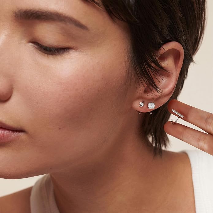 CHIC & ARTSY 925 Sterling Silver Half Hoop Earrings for Women, Small Huggie Hoops Set with Ball Bar Star Moon Cross & Pearl, Lightweight Comfort Fit Everyday & Sleep Earrings