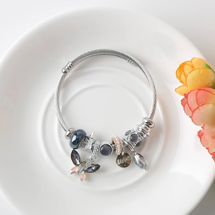 DS Charm Bracelets for girls,exquisite cute cartoon friendship bracelets Silver Stainless Steel Bangle with birthday Gift box, Adjustable girls jewelry Suitable for holiday gifts