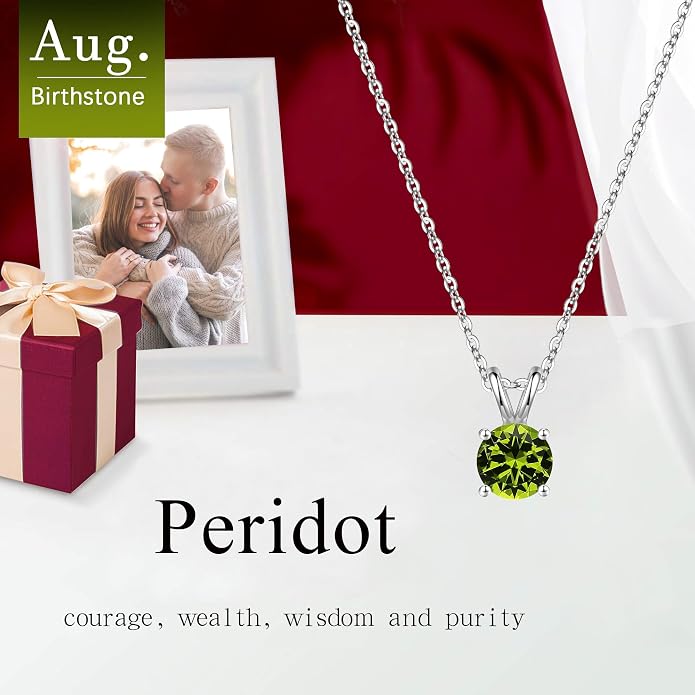 SMILEST Birthstone Necklaces for Women Mom Wife, 1ct Sparkle Round Cut Birthstone Pendant 925 Sterling Silver Necklace Anniversary Birthday Gifts for Women Mom Wife Friend