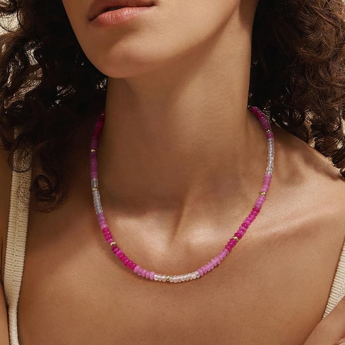 KELORIS PATH Beaded Necklace for Women, Colorful Gemstone Boho Bead Choker for Beach, Trendy Summer Natural Stone Jewelry Gifts
