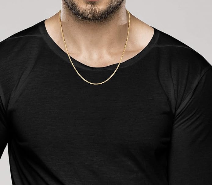Miabella Italian 18K Gold Plated 925 Sterling Silver 2mm, 3mm Diamond-Cut Braided Rope Chain Necklace for Men Women, Made in Italy