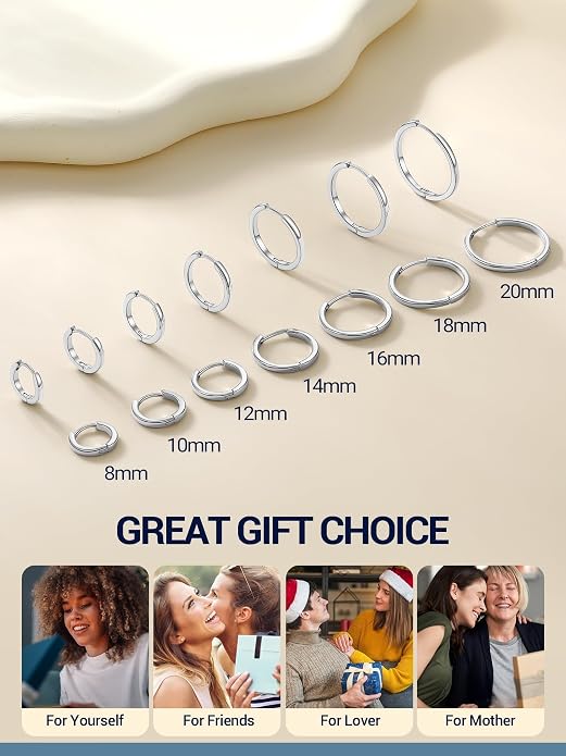 PROSTEEL Hoop Earrings for Women, Huggie Hoop with 925 Sterling Silver Post, 8/10/12/14/16/18/20mm Small Huggie Hoops, 14K Gold Plated/Silver/Black/Rose Gold Hypoallergenic Earrings Jewelry