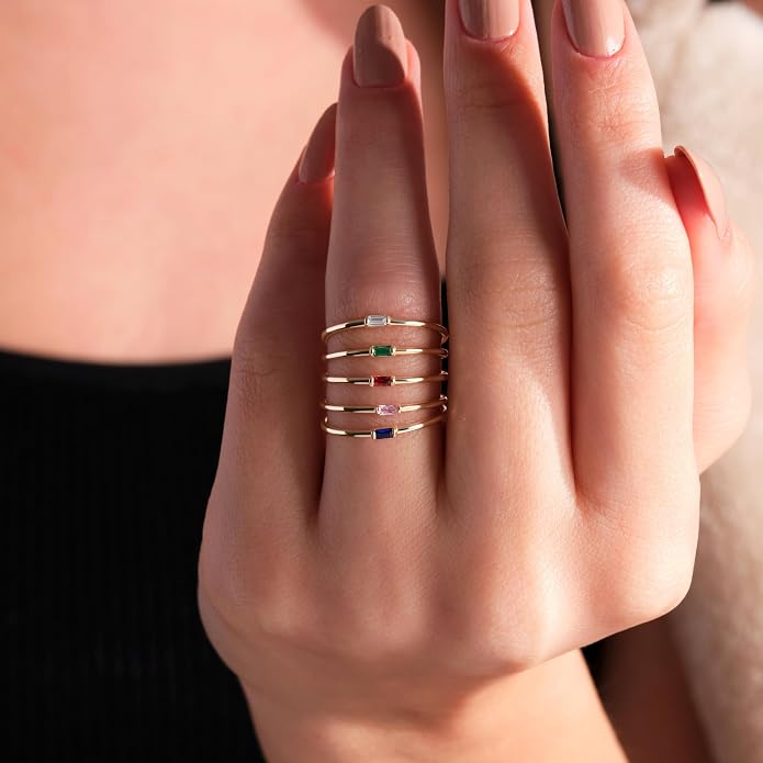 KOHOTA Silver Birthstone Rings for Women Dainty Stackable Engagement Wedding Promise Rings Non Tarnish CZ Emerald Green Gemstone Ring Mothers Birthday Gift Size 6-10