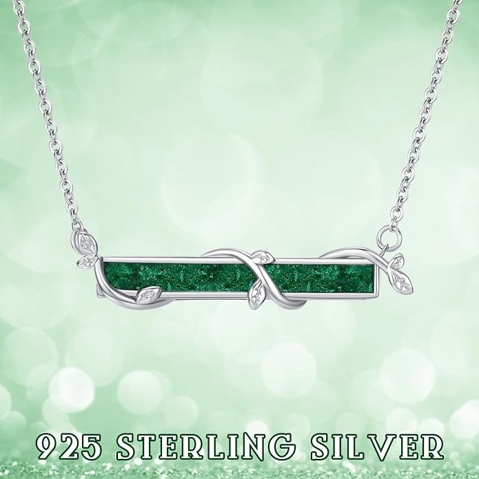 Bar Opal Leaf Necklace For Women S925 Sterling Silver White Opal Pendant with Leaf Charm Bar Pendant Jewelry Gift For Mom Daughter Wife