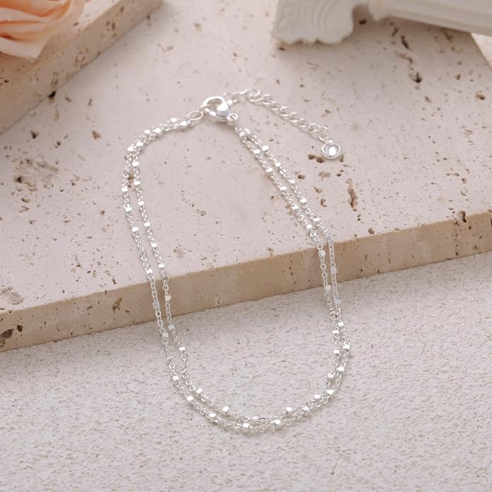 Rotnso Anklets for Women 14K Gold Silver Plated Ankle Bracelets Trendy Waterproof Boho Anklets Set Adjustable Dainty Cute Diamond Beaded Heart Non Tarnish Summer Beach Jewelry Gift
