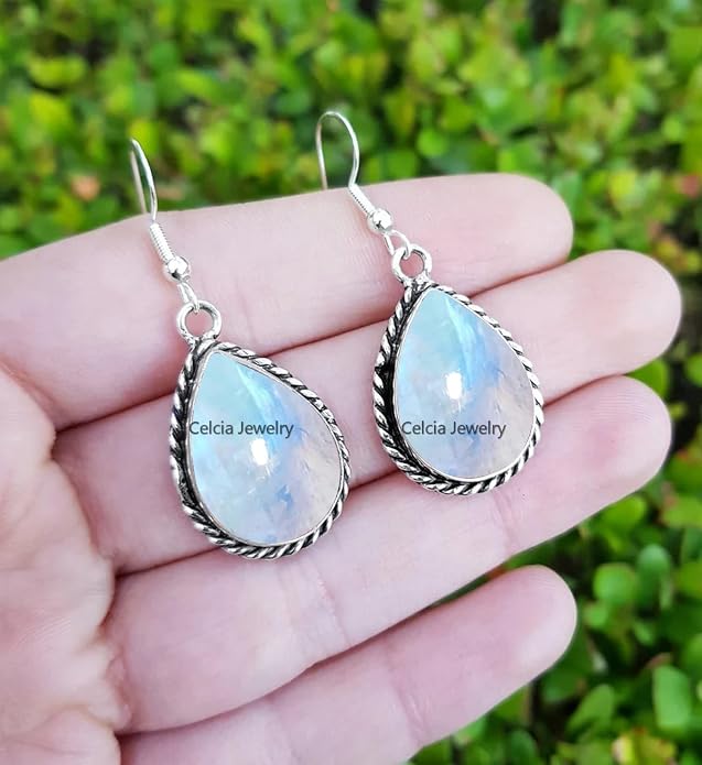 Pure 925 Sterling Silver Dangle Drop Earrings for Women, Pear Gemstone Handcrafted Earrings for Women & Girl ('Amethyst)