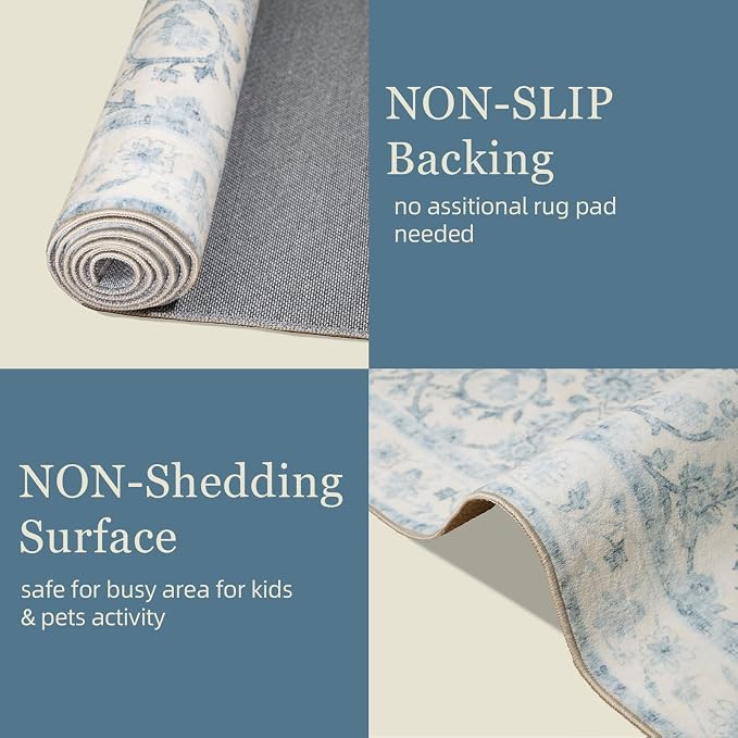 Washable Rugs for Living Room: 10x14 Area Rugs for Bedroom Ultra Soft Non-Slip Low Pile Vintage Boho Large Carpet for High-Traffic Dining Room - Farmhouse Decor