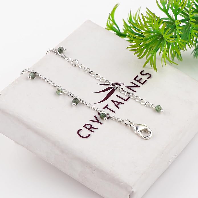Natural Gemstone Beaded Dangle Anklets, Handmade Bohemian Jewelry, Micro-Faceted Stones Wicca & Reiki Healing Crystals, Silver Ankle Bracelet, Christmas Gift for Women, 9+1.50inch