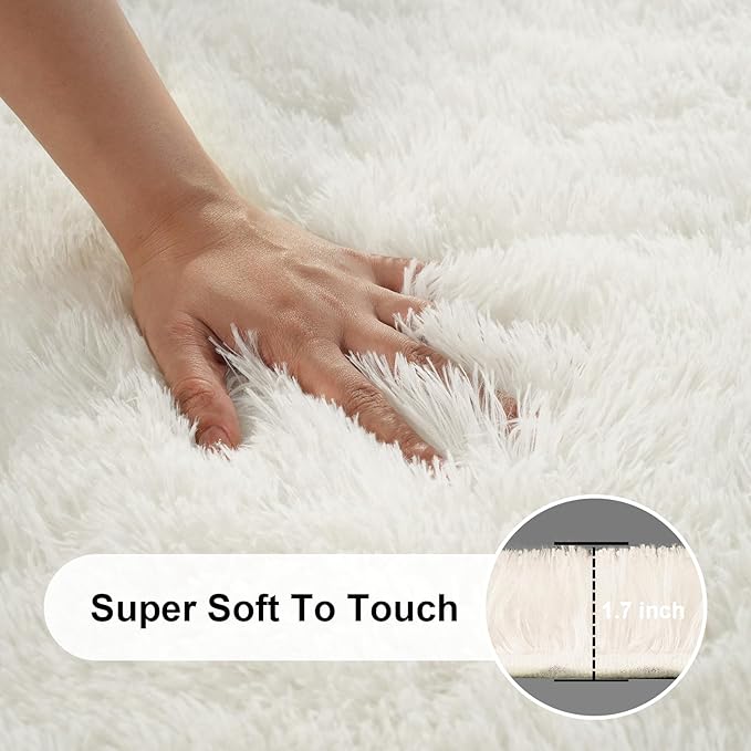 Cream White Rugs for Bedroom, 3x5 Fluffy Area Rugs for Living Room, Small Fuzzy Shag Soft Non-Slip Carpet for Kids Girls and Boys Nursery Dorm Indoor Room Home Decor (3ft X 5ft, Cream White)